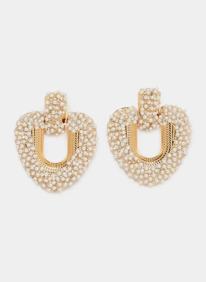 Styli Heart Pearl Dangle Earrings